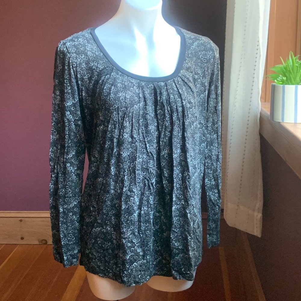 ELLEN TRACY Black Gray Abstract Print Knit Top S